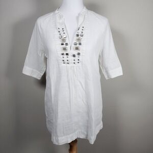 Mexx 100% Linen Shirt Womens M Natural Woven Beachy Casual Tunic Boho Cruise